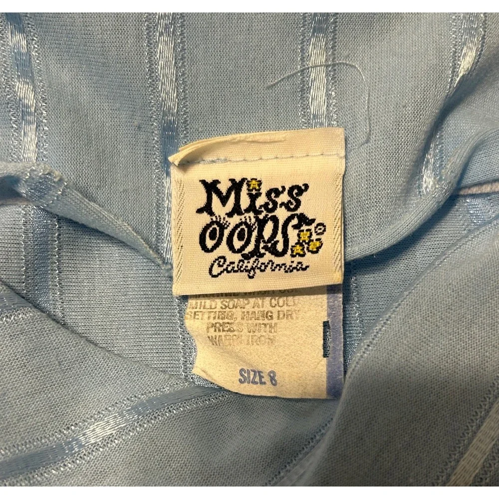 Vintage‎ Miss Oops California Blue Midi Dress Size 8 Puff Sleeve Belted USA Made